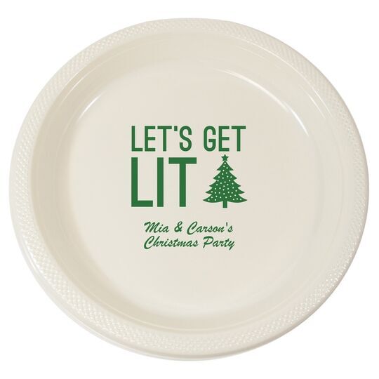 Let's Get Lit Christmas Tree Plastic Plates